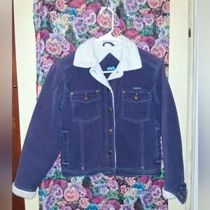 KAVU Jacket Womens Dark Blue Corduroy Jacket Sherpa Lined  Vtg Y2k Sz XS